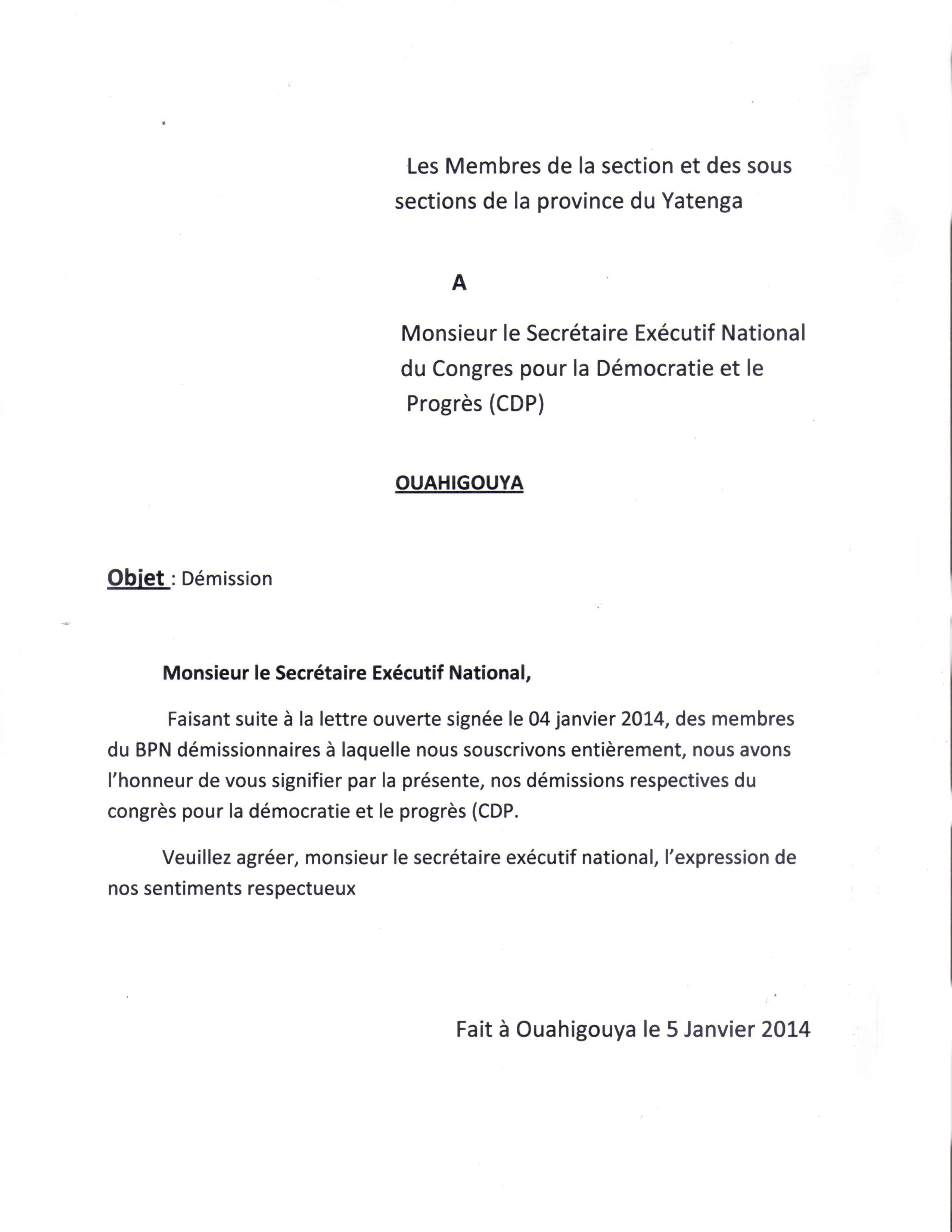Lettre de démission – L'Actualité du Burkina Faso 24h/24