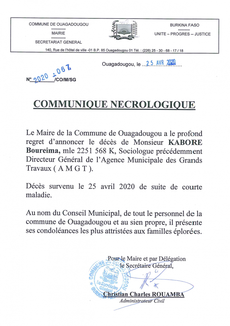 Communiqué nécrologique